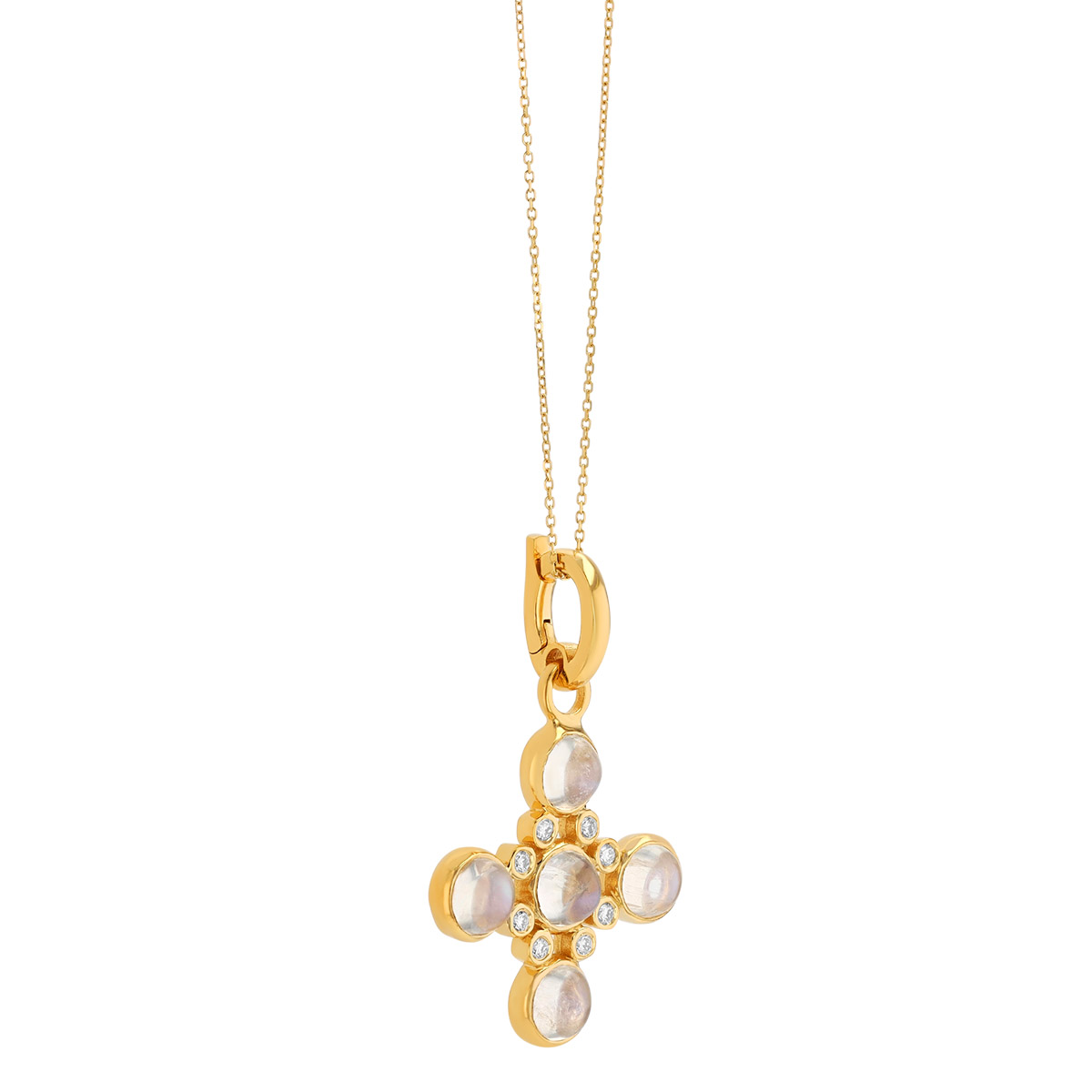 Marika Moonstone & Diamond Cluster Pendant in Yellow Gold