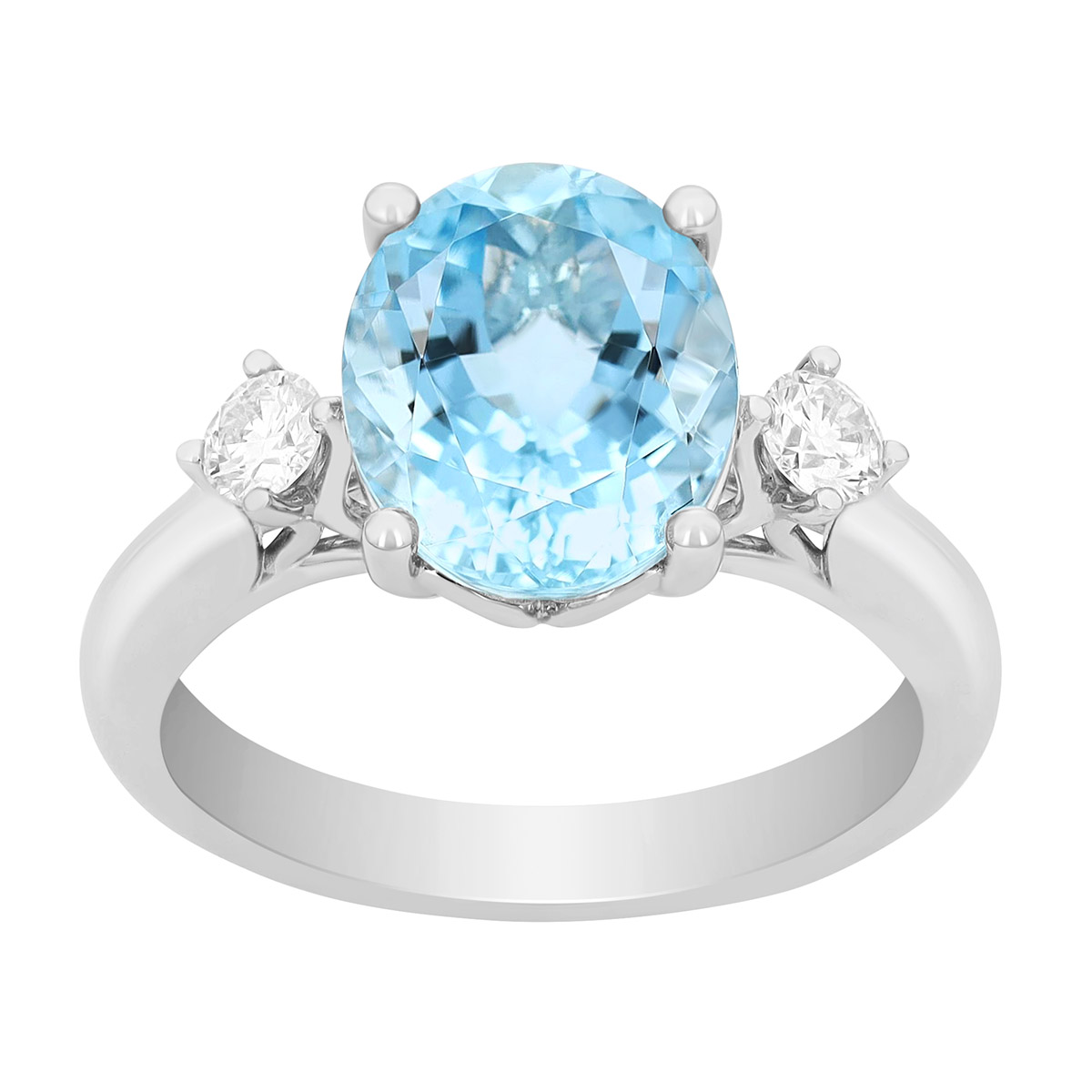 Oval Aquamarine & Diamond 3 Stone Ring in White Gold