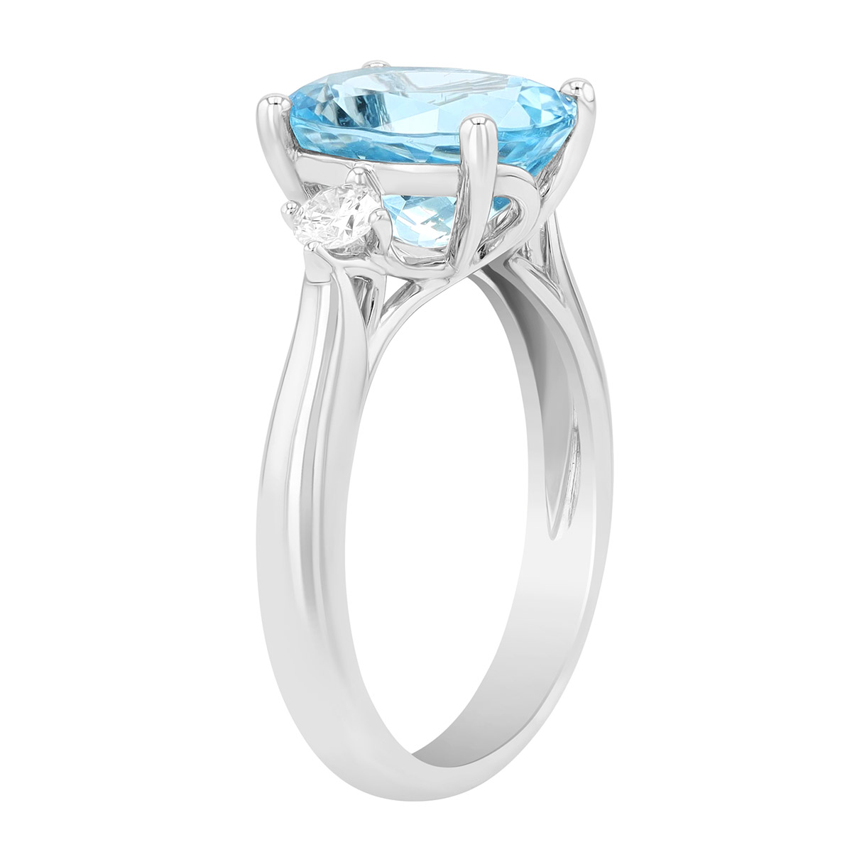 Oval Aquamarine & Diamond 3 Stone Ring in White Gold