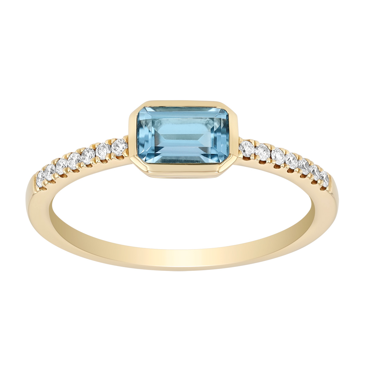 Bezel Set Emerald Cut Topaz & Diamond Ring in Yellow Gold