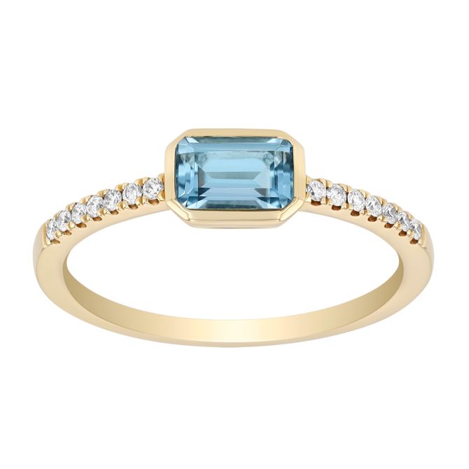 Bezel Set Emerald Cut Topaz & Diamond Ring in Yellow Gold