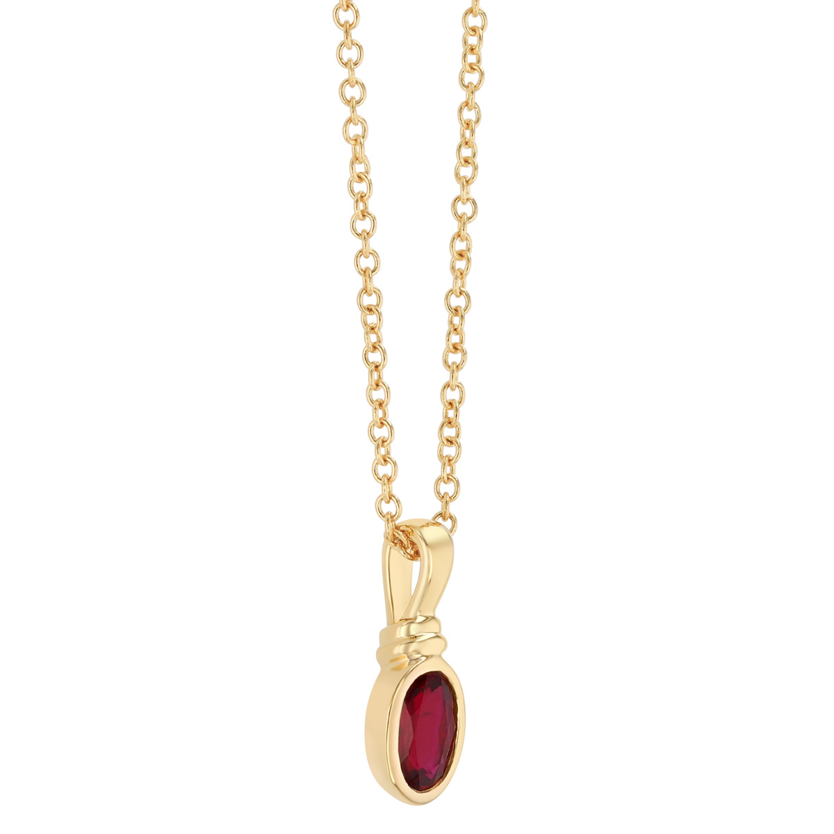 Bezel Set Oval Ruby Pendant in Yellow Gold, 18