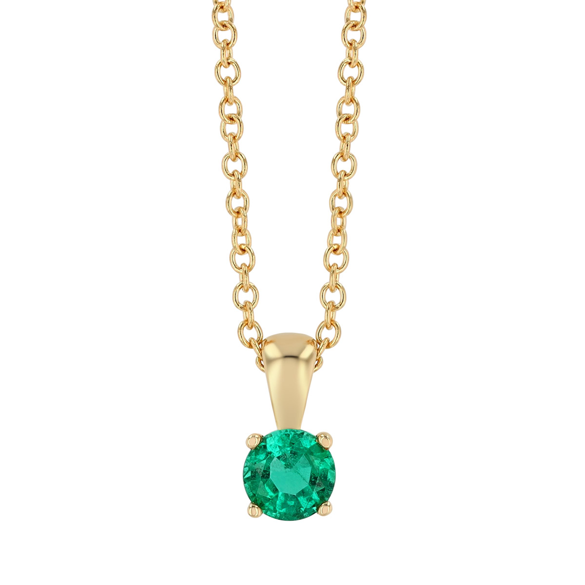 Round Emerald Solitaire Pendant in Yellow Gold, 18