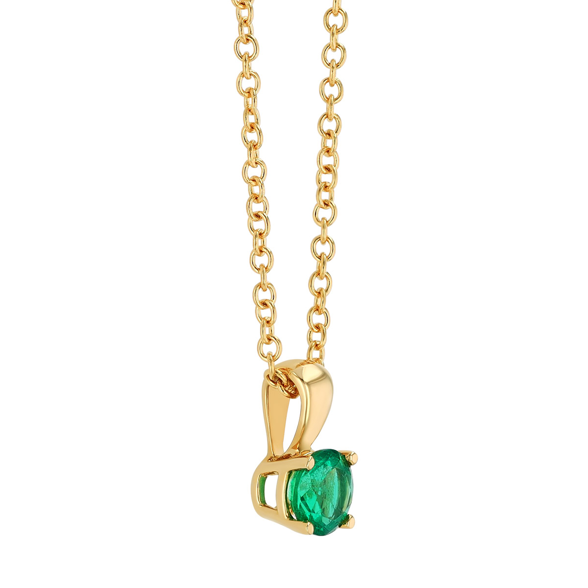 Round Emerald Solitaire Pendant in Yellow Gold, 18