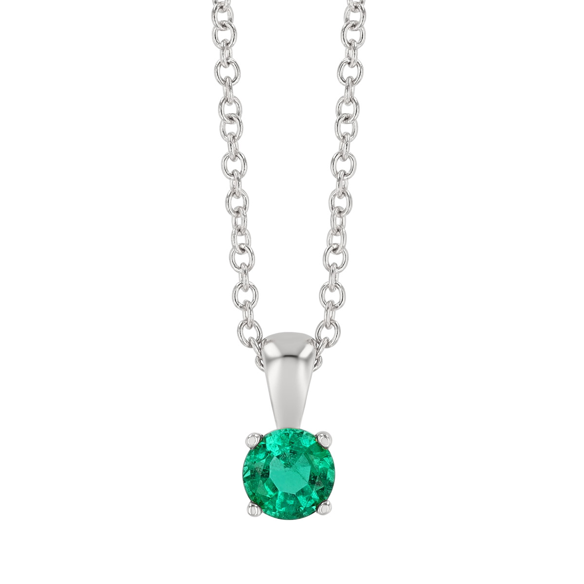Round Emerald Solitaire Pendant in White Gold, 18