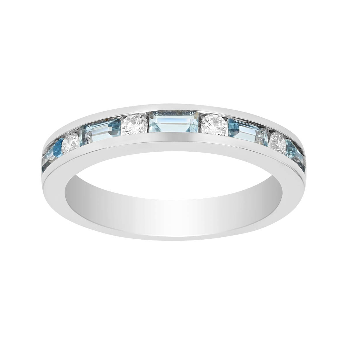 Channel Set Baguette Aquamarine & Diamond Ring in White Gold