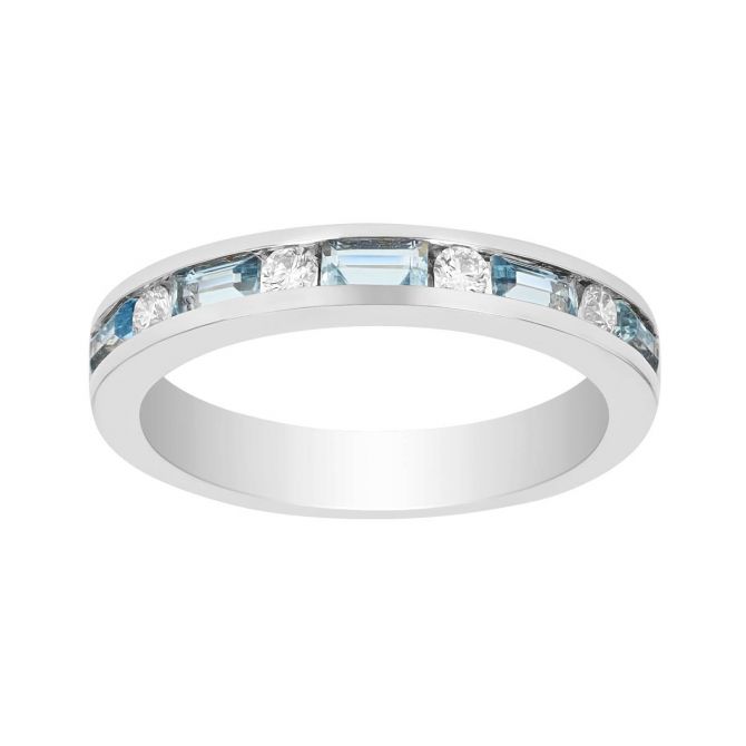 Channel Set Baguette Aquamarine & Diamond Ring in White Gold