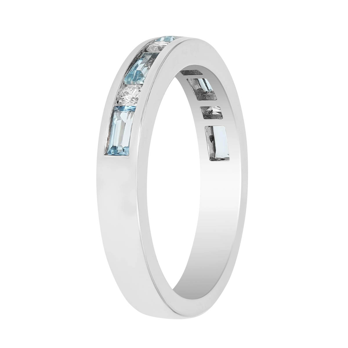 Channel Set Baguette Aquamarine & Diamond Ring in White Gold
