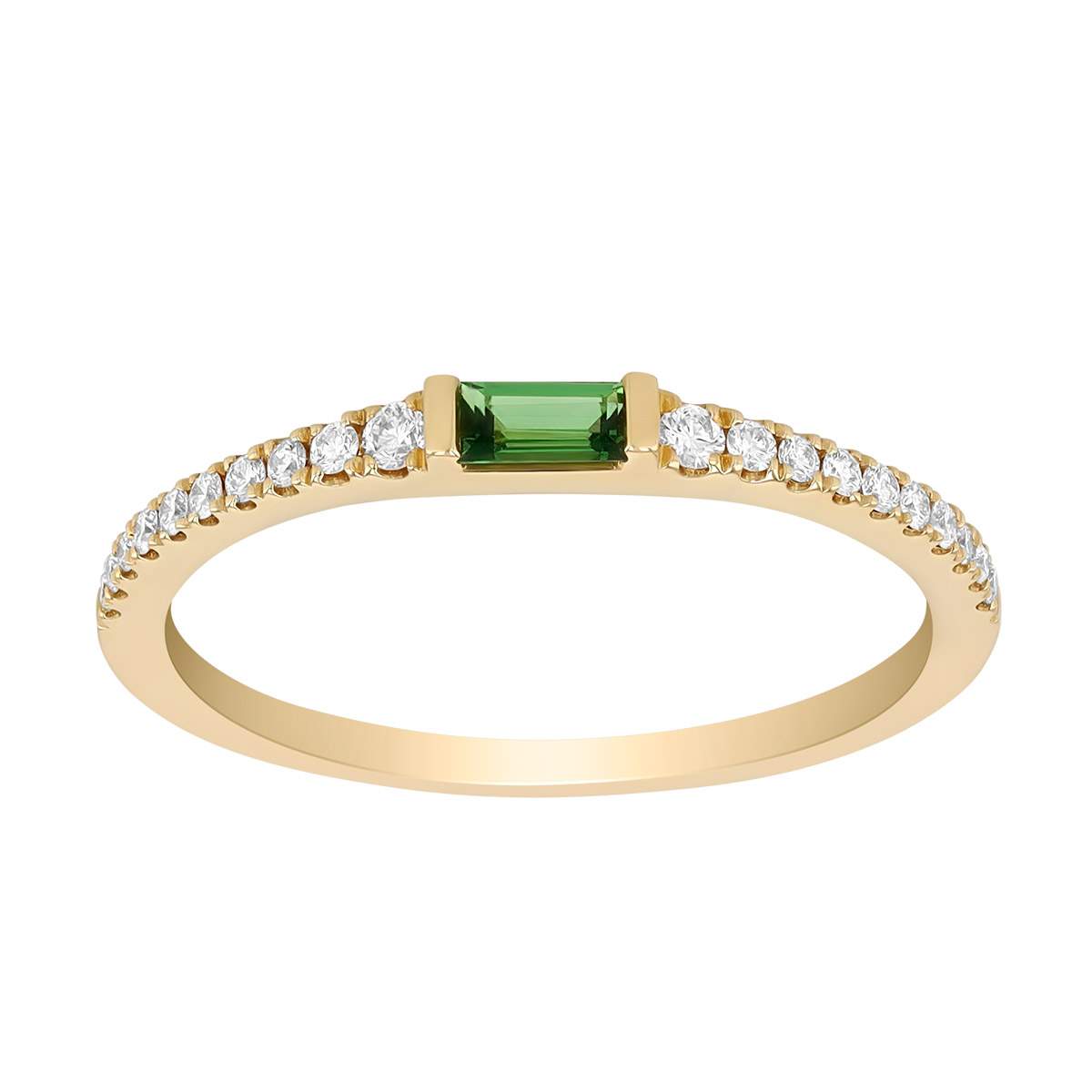 Baguette Cut Tsavorite Garnet & Diamond Bar Necklace in Yellow Gold