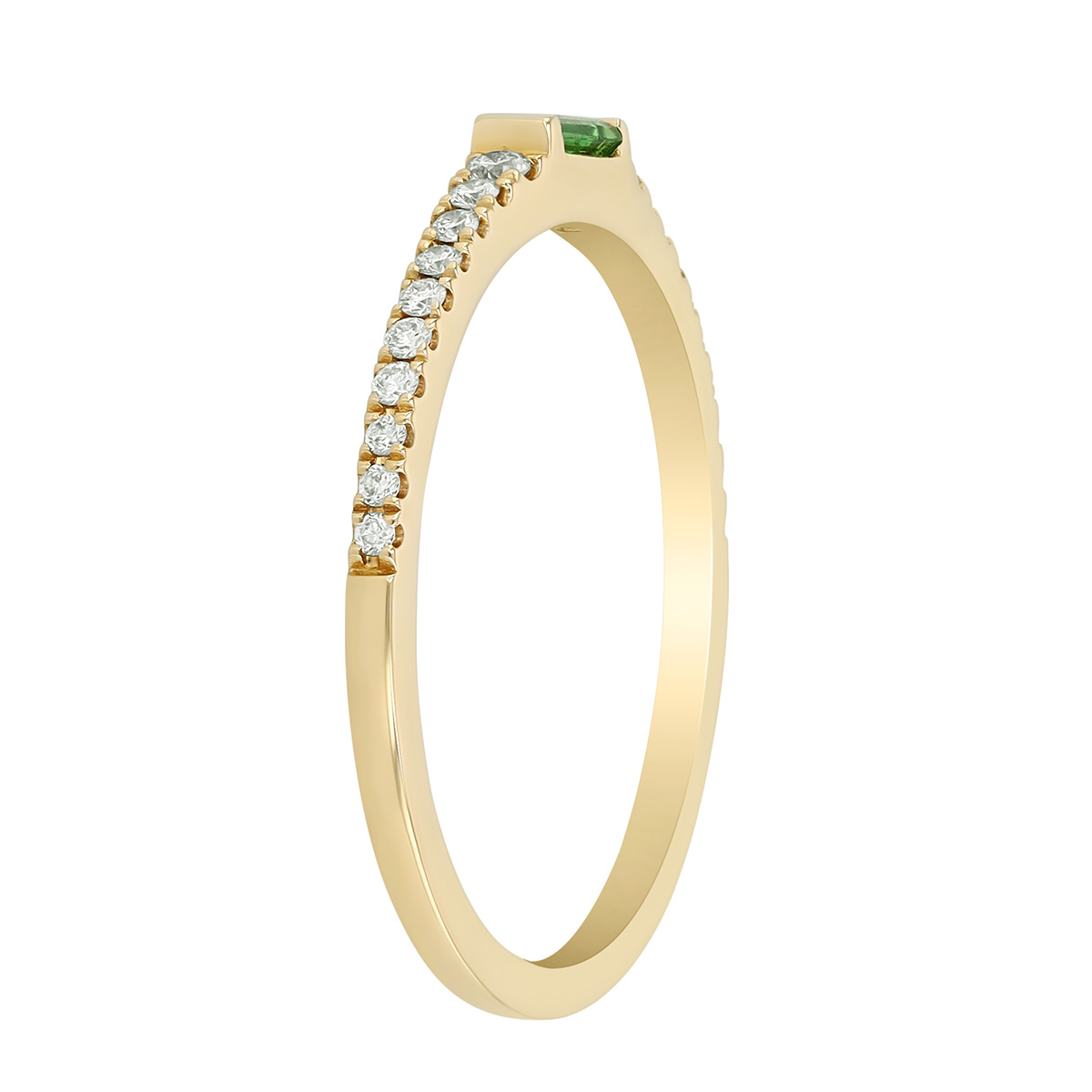 Baguette Cut Tsavorite Garnet & Diamond Ring in Yellow Gold