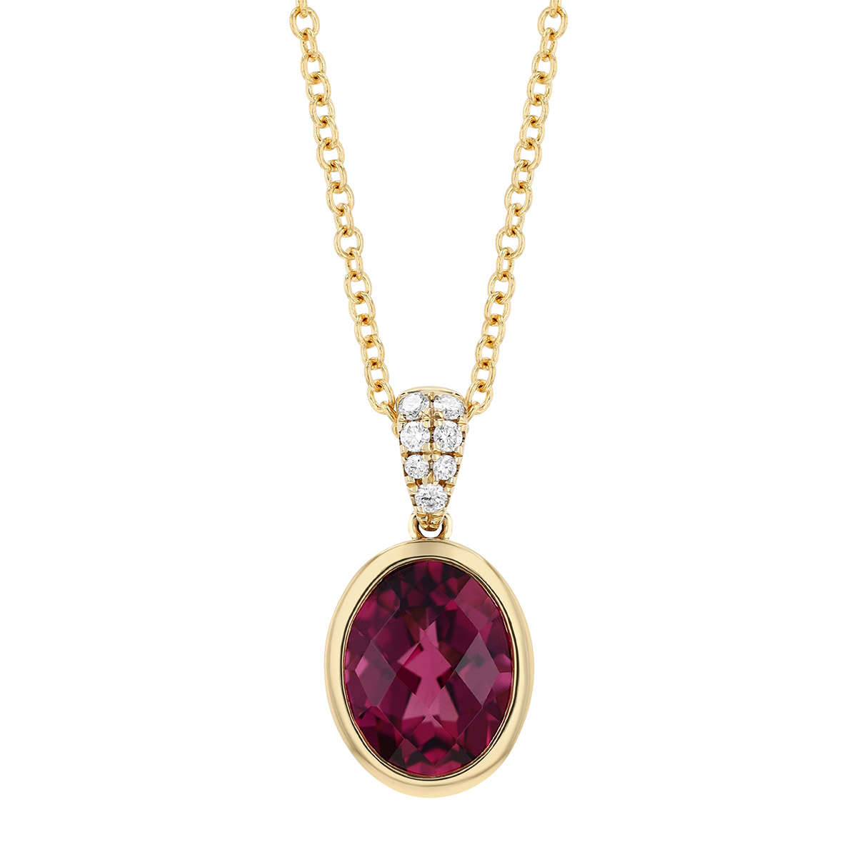 Bezel Set Round Rhodolite Garnet & Diamond Ring in Yellow Gold