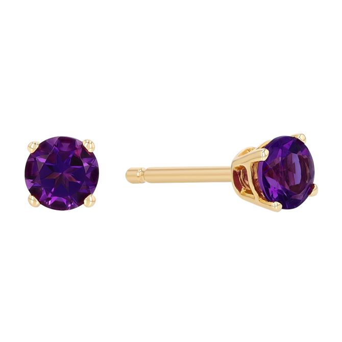Dainty Round Amethyst Stud Earrings in Yellow Gold