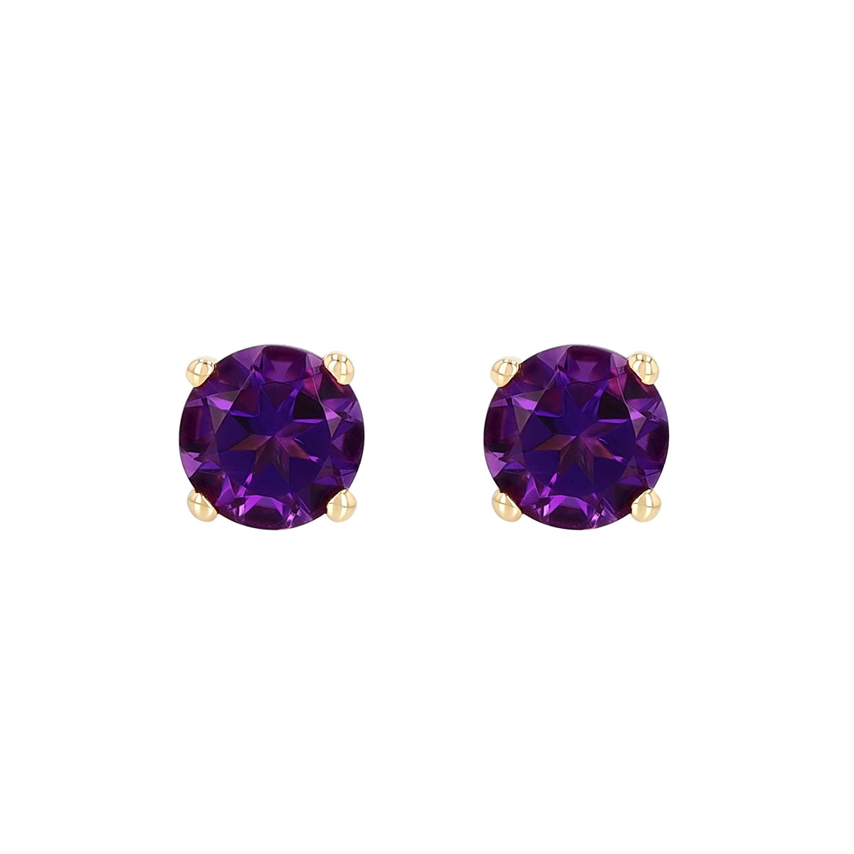 Dainty Round Amethyst Stud Earrings in Yellow Gold