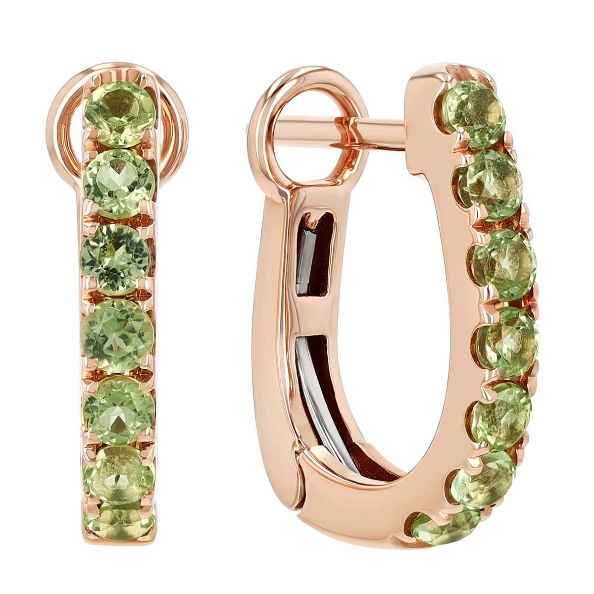 Round Peridot Huggie Hoop Earrings in Rose Gold