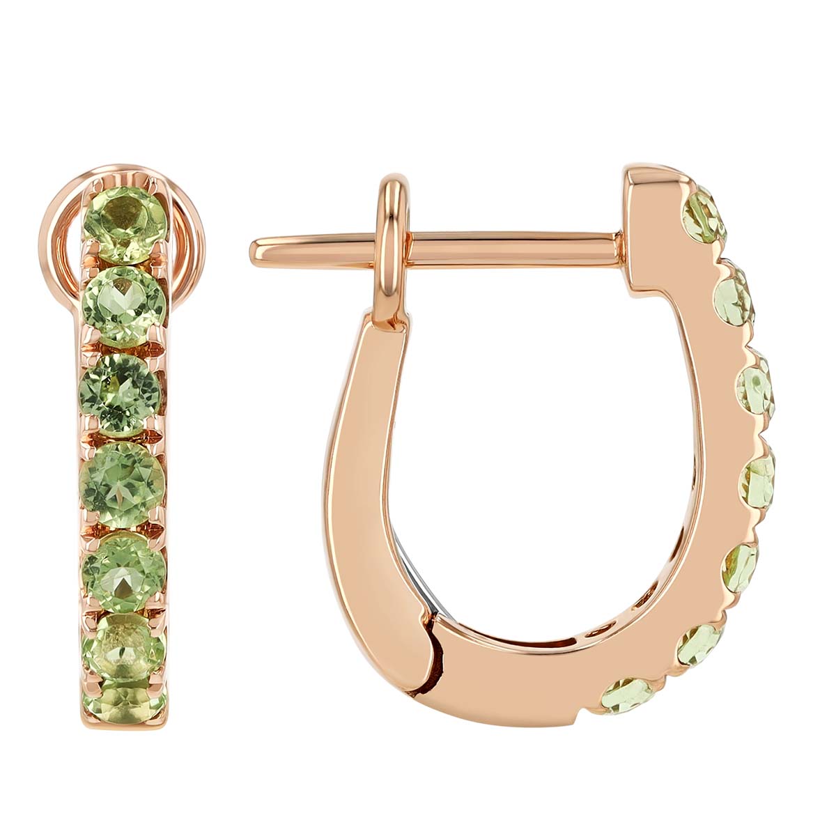 Round Peridot Huggie Hoop Earrings in Rose Gold