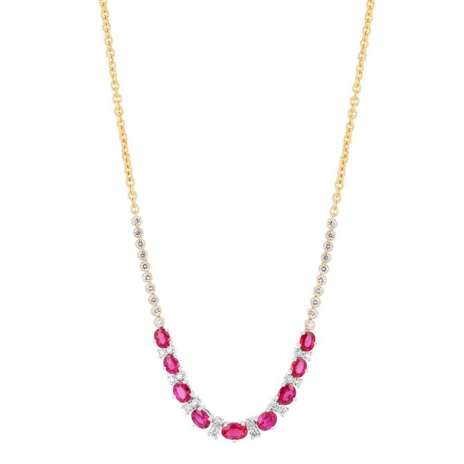 Oval Ruby & Round Diamond Necklace in Two Tone