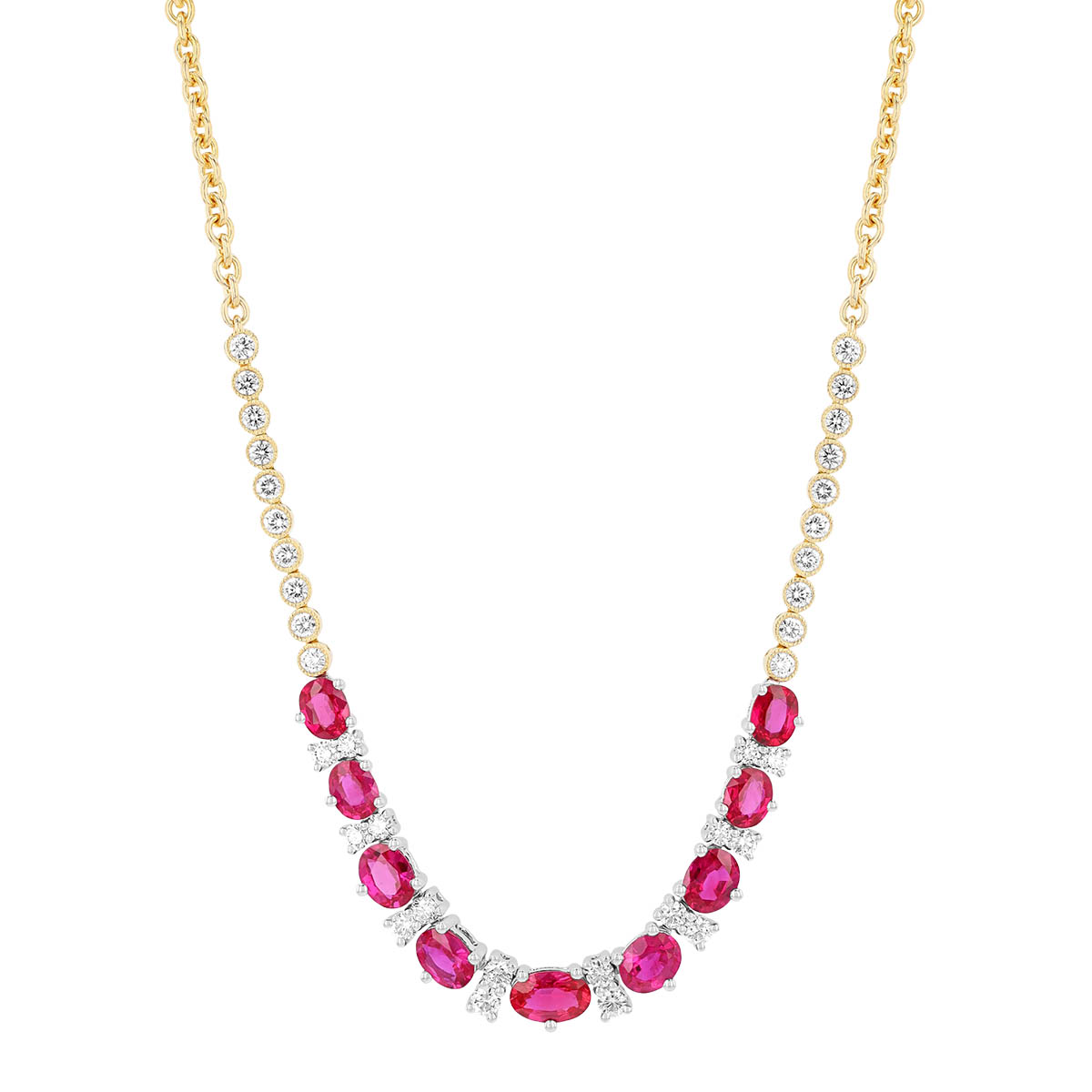 Oval Ruby & Round Diamond Necklace in Two Tone