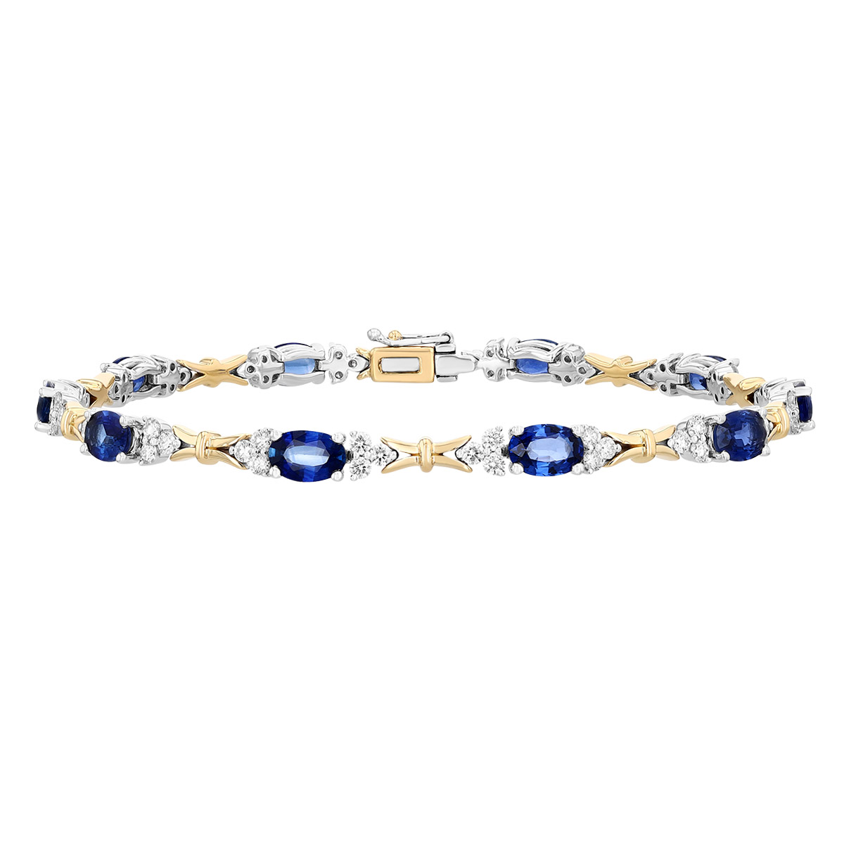 Oval Sapphire & Diamond Cluster Bracelet in Two Tone