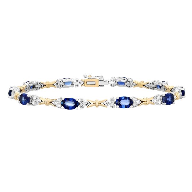 Oval Sapphire & Diamond Cluster Bracelet in Two Tone