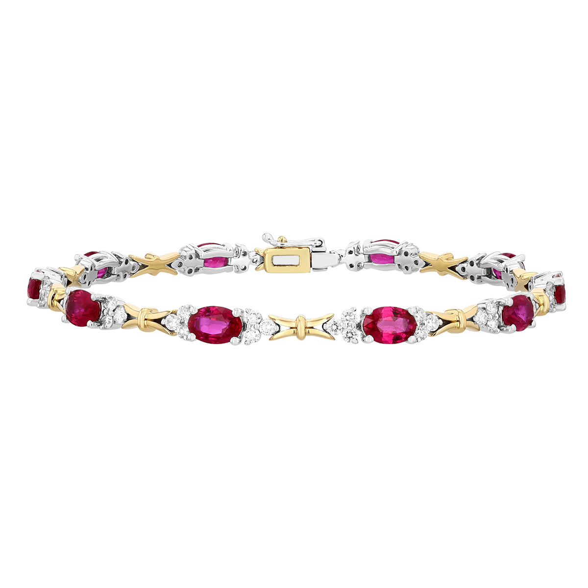 Oval Ruby & Diamond Cluster Bracelet in Two Tone