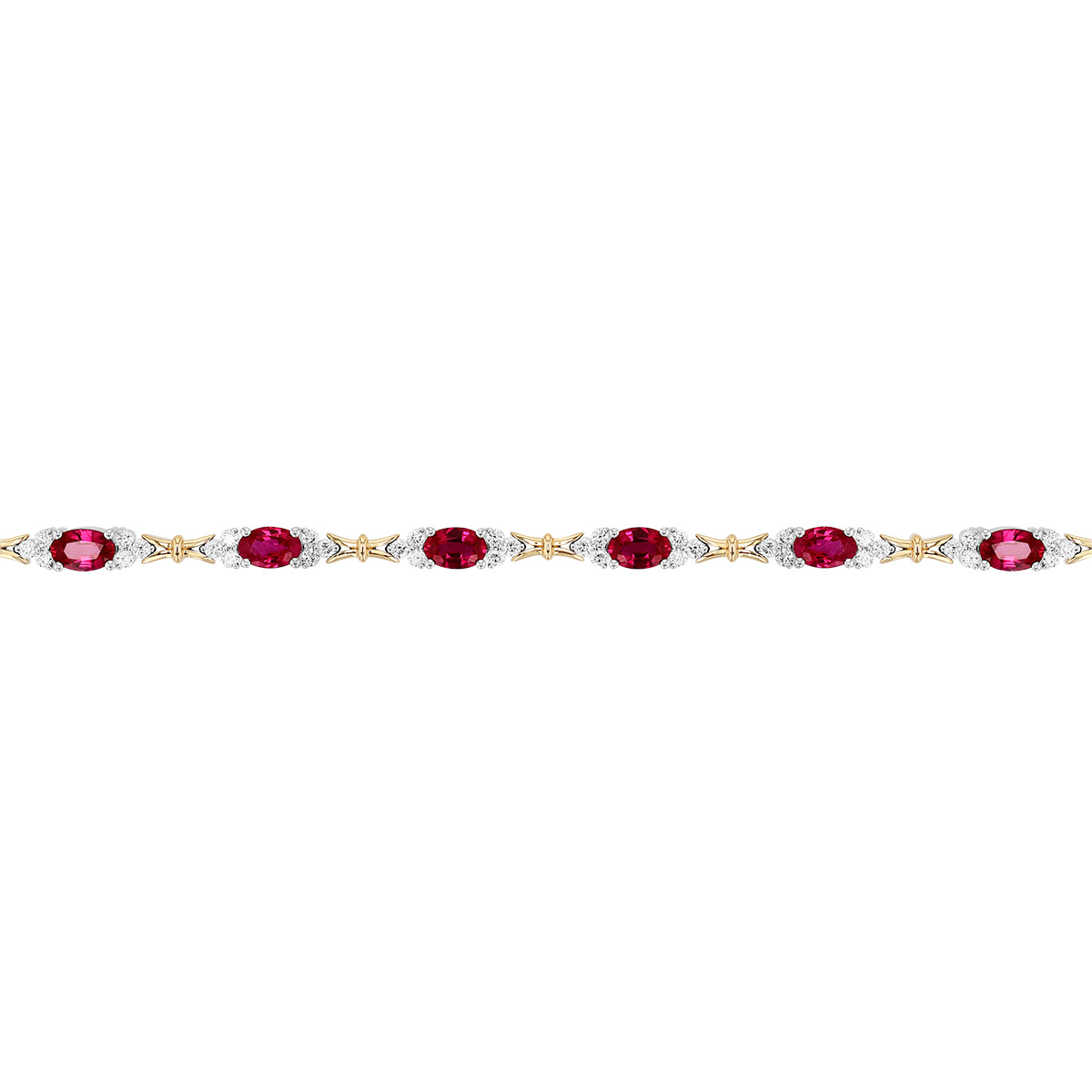 Oval Ruby & Diamond Cluster Bracelet in Two Tone