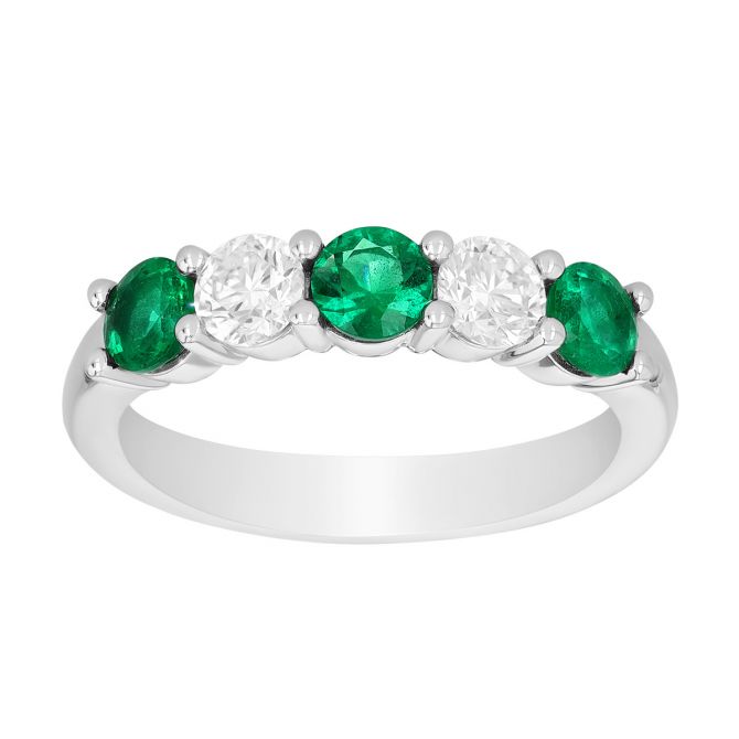 Round Emerald & Diamond Ring in Platinum