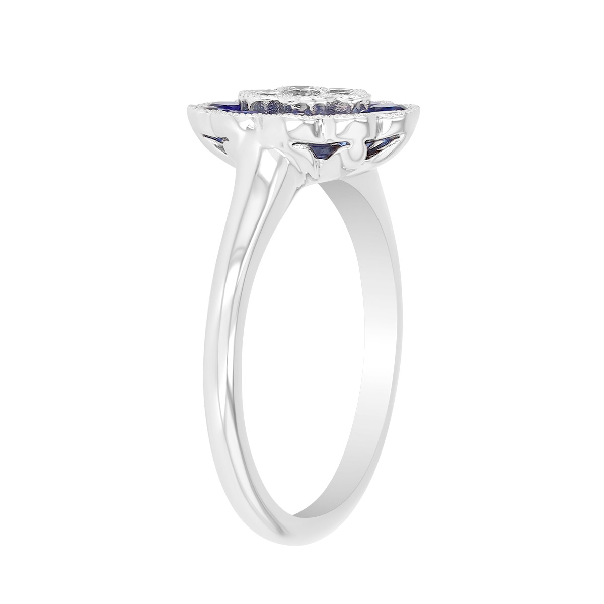 Sapphire & Diamond Cluster Floral Ring in White Gold