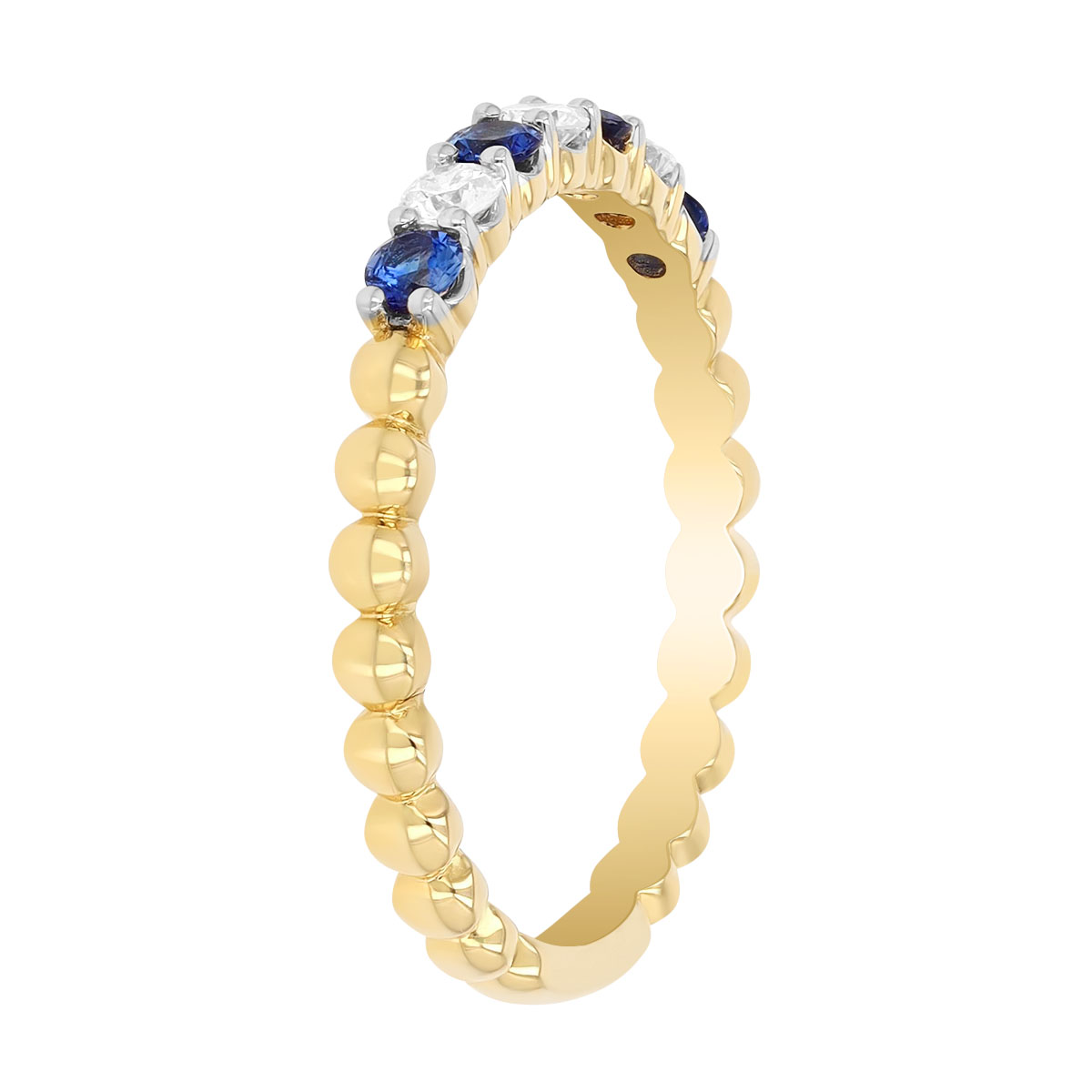 Round Sapphire & Diamond Beaded Ring in Two Tone