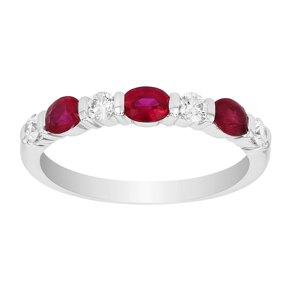 Oval Ruby & Round Diamond Ring in White Gold
