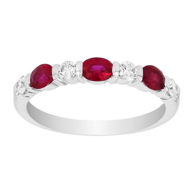 Oval Ruby & Round Diamond Ring in White Gold
