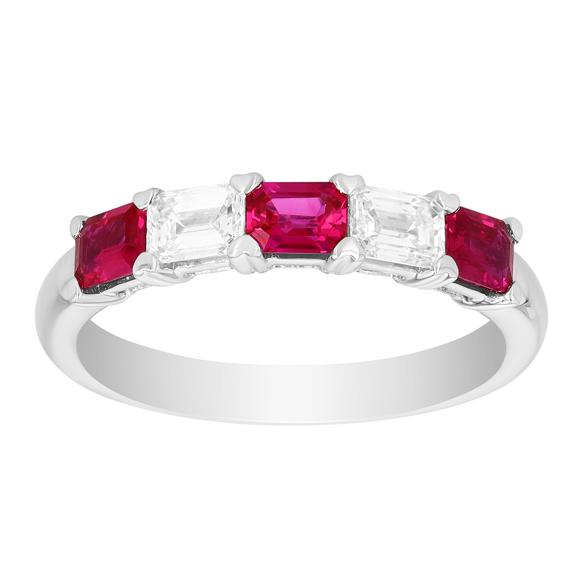 Baguette Ruby & Diamond Ring in White Gold
