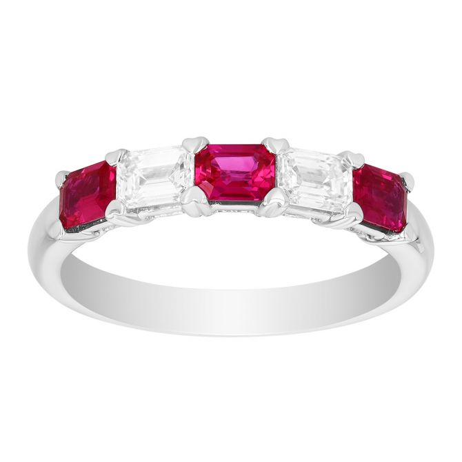 Baguette Ruby & Diamond Ring in White Gold