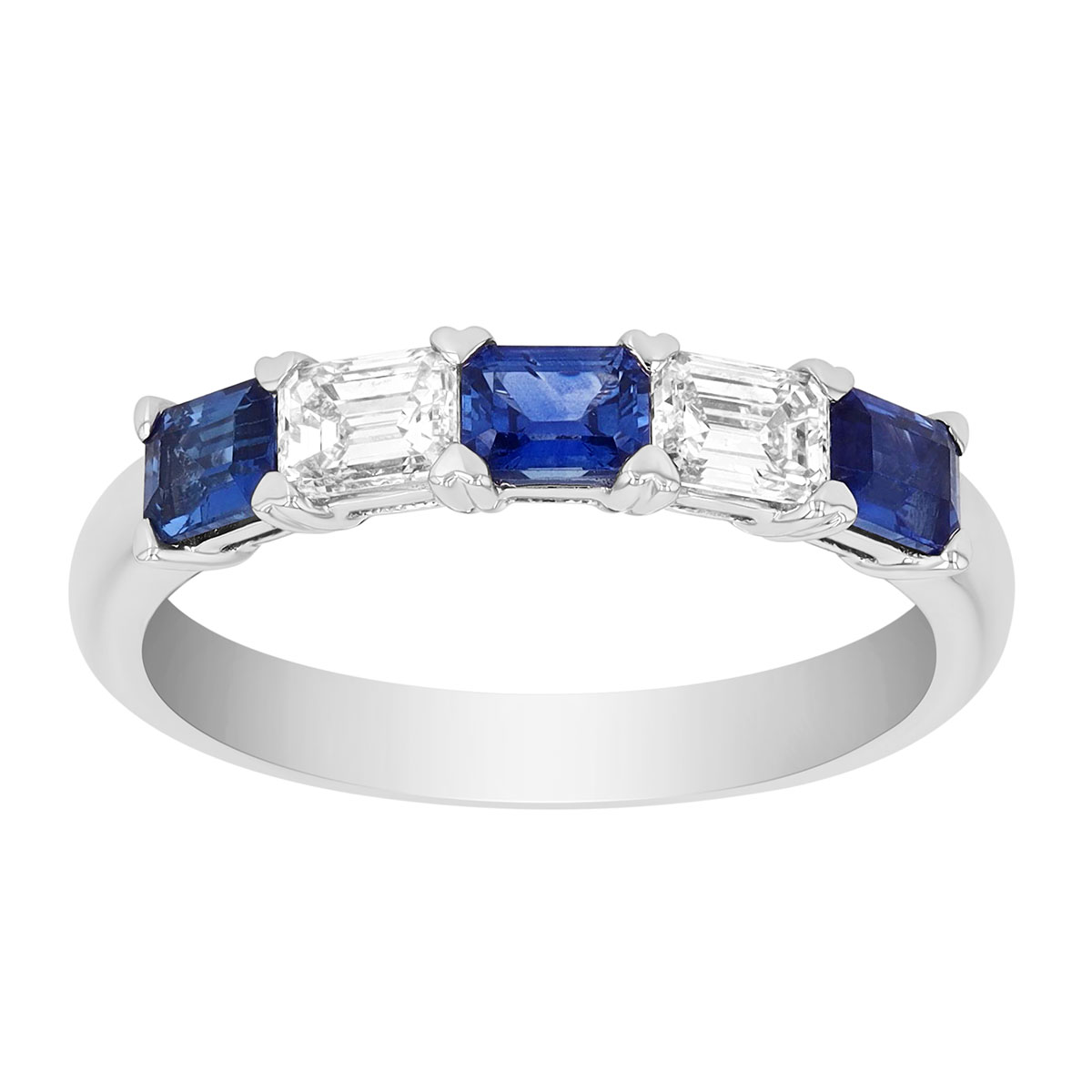 Emerald Cut Sapphire & Diamond Ring in White Gold