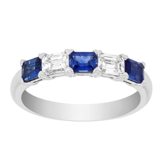 Emerald Cut Sapphire & Diamond Ring in White Gold