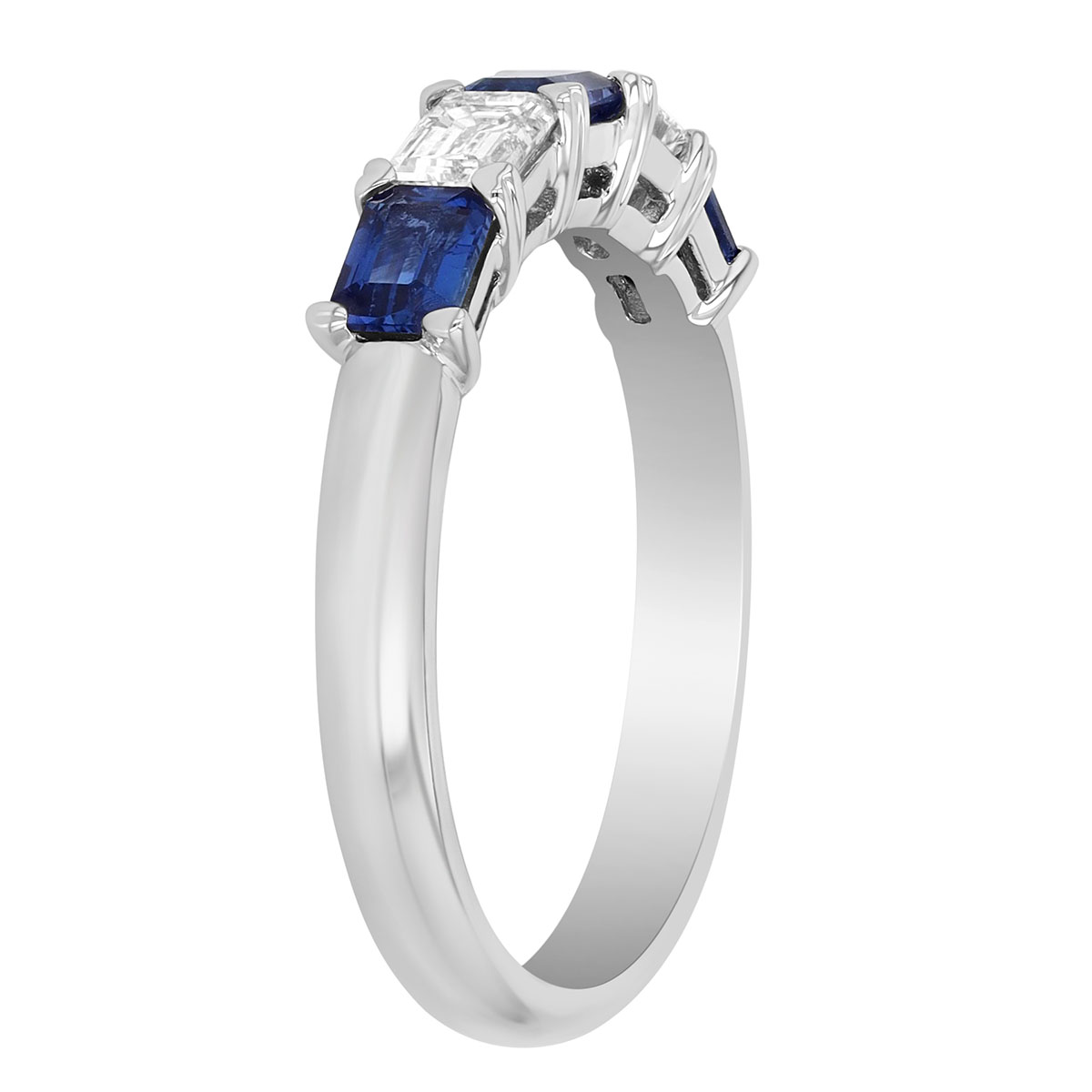Emerald Cut Sapphire & Diamond Ring in White Gold
