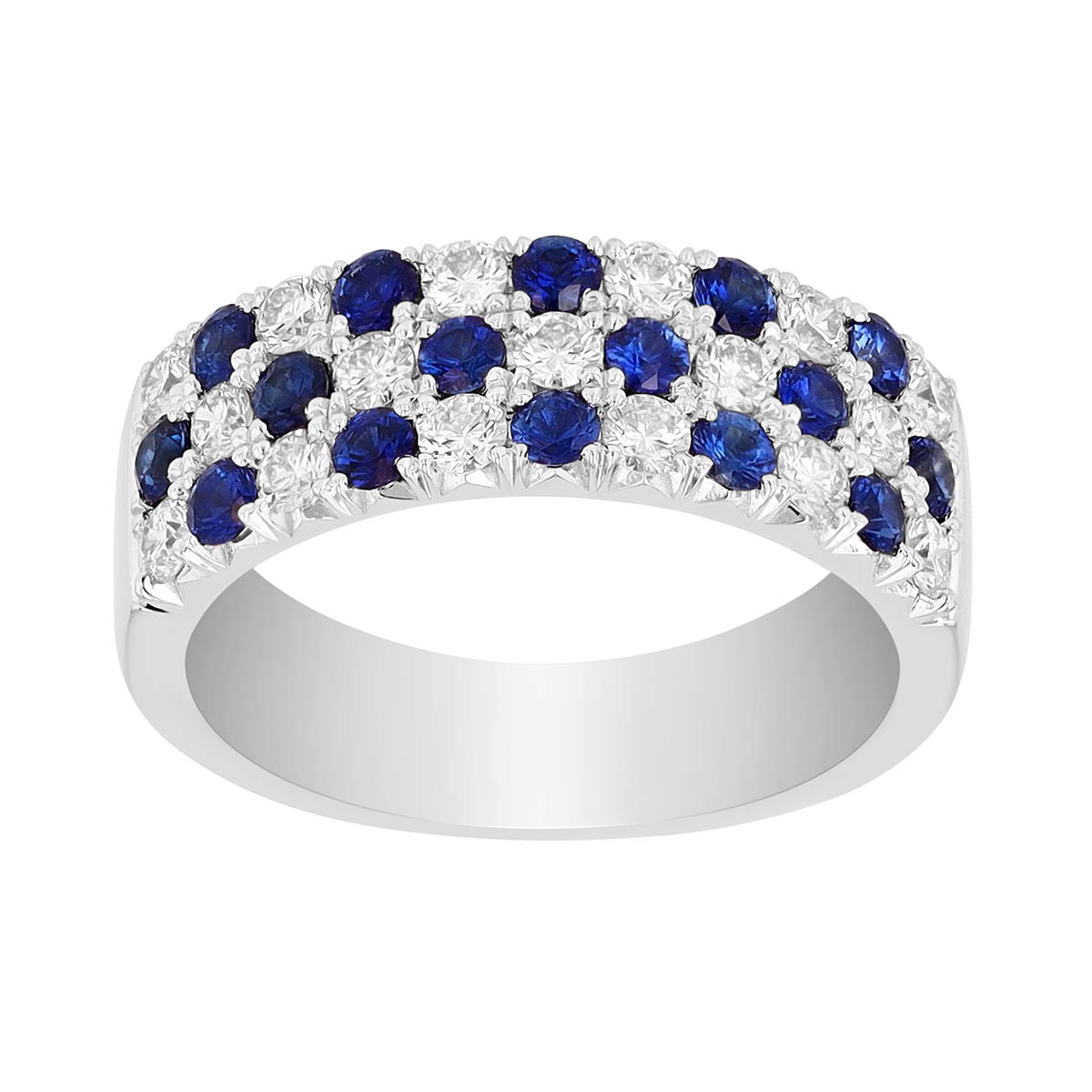 Sapphire & Diamond Pavé Wide Band Ring in White Gold
