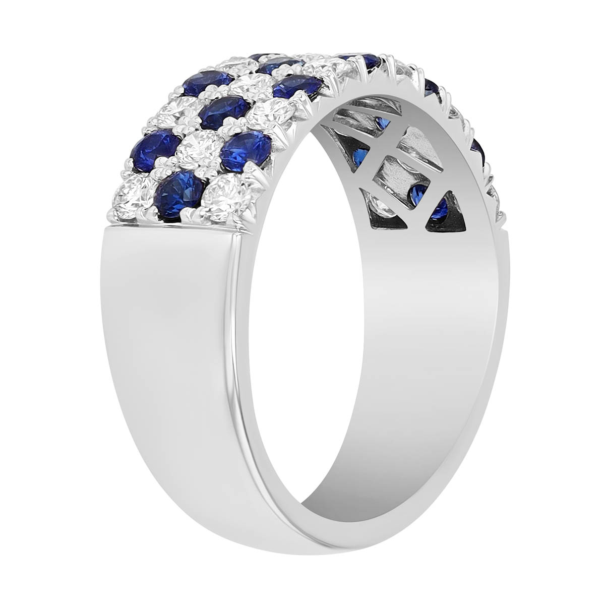 Sapphire & Diamond Pavé Wide Band Ring in White Gold