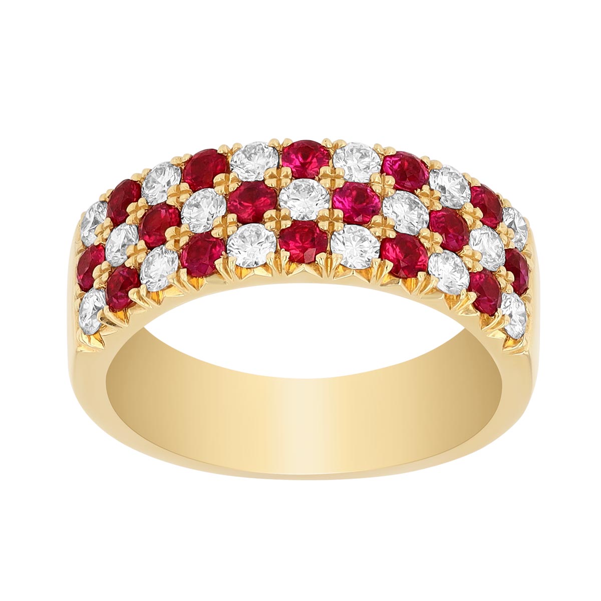 Ruby & Diamond Pavé Wide Band Ring in Yellow Gold