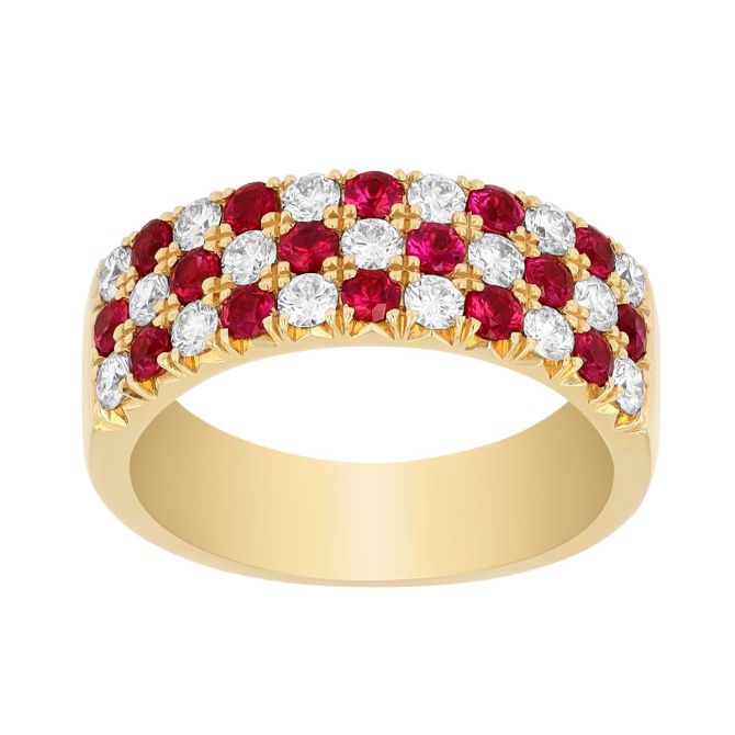 Ruby & Diamond Pavé Wide Band Ring in Yellow Gold