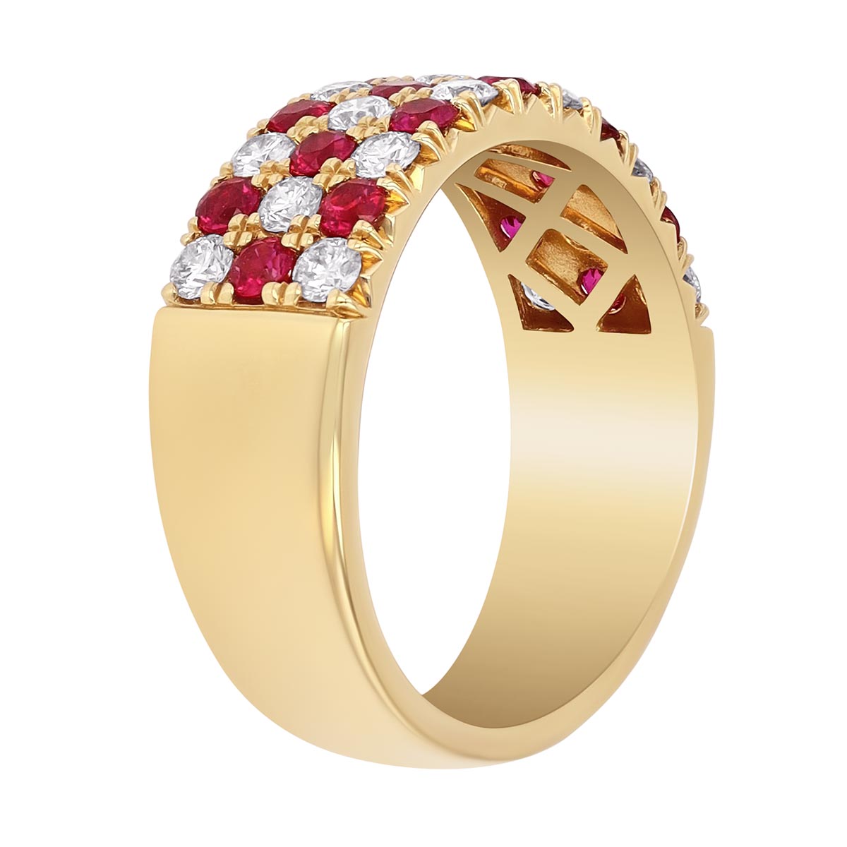Ruby & Diamond Pavé Wide Band Ring in Yellow Gold