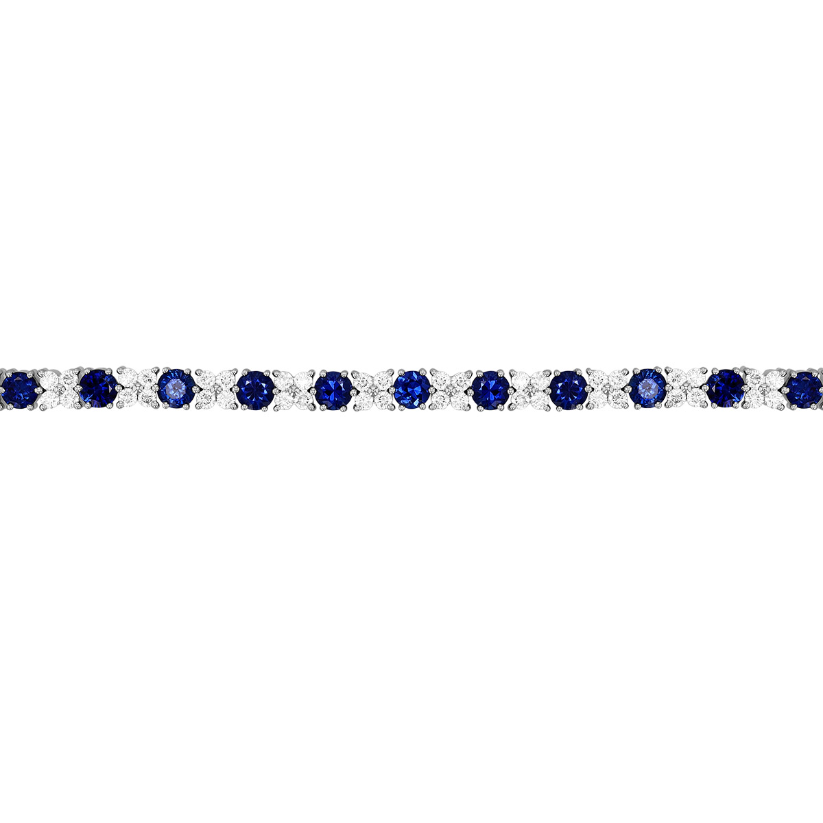 Round Sapphire & Diamond Cluster Tennis Bracelet in White Gold