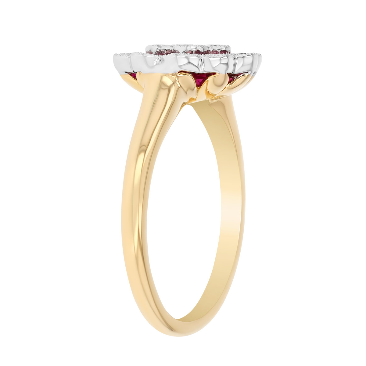 Ruby & Diamond Cluster Floral Ring in Yellow Gold