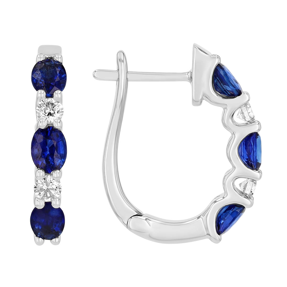 Oval Sapphire & Round Diamond Hoop Earrings in White Gold