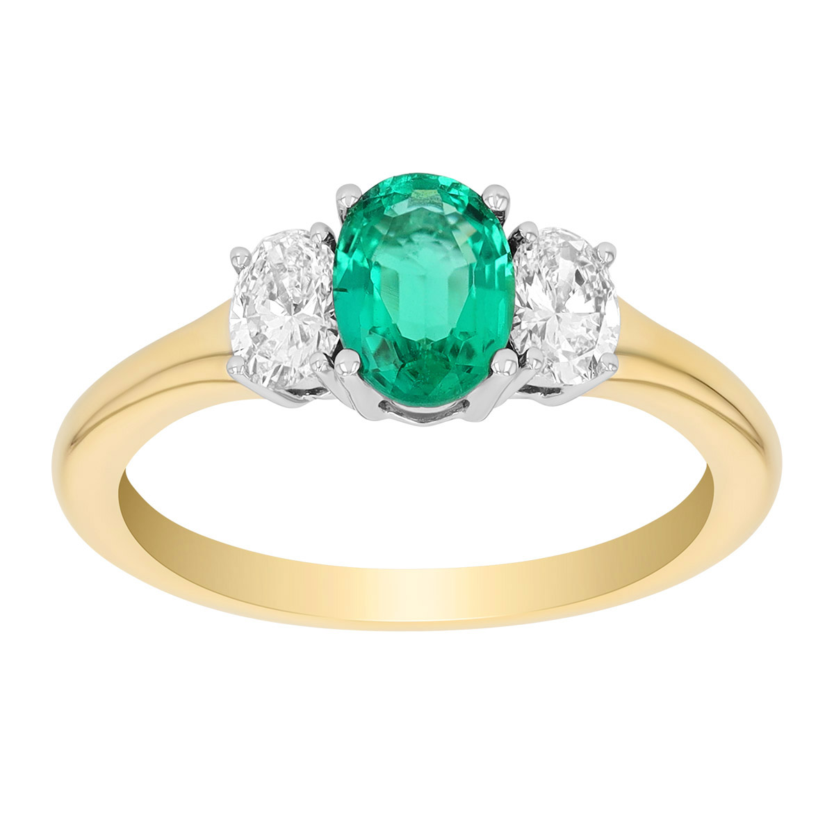 Oval Emerald & Diamond 3 Stone Ring in Two Tone