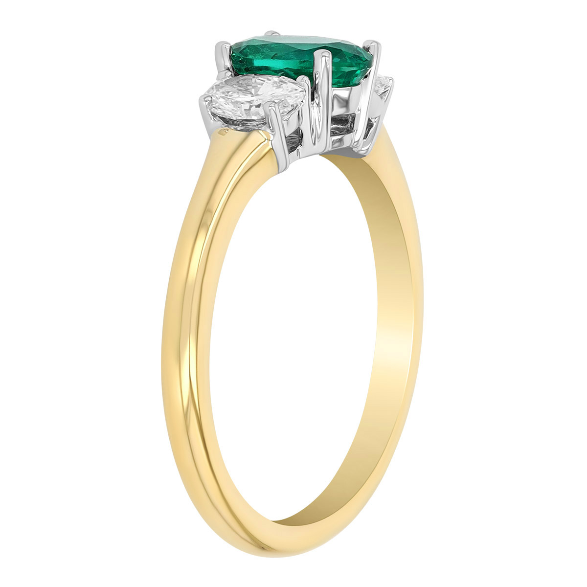 Oval Emerald & Diamond 3 Stone Ring in Two Tone