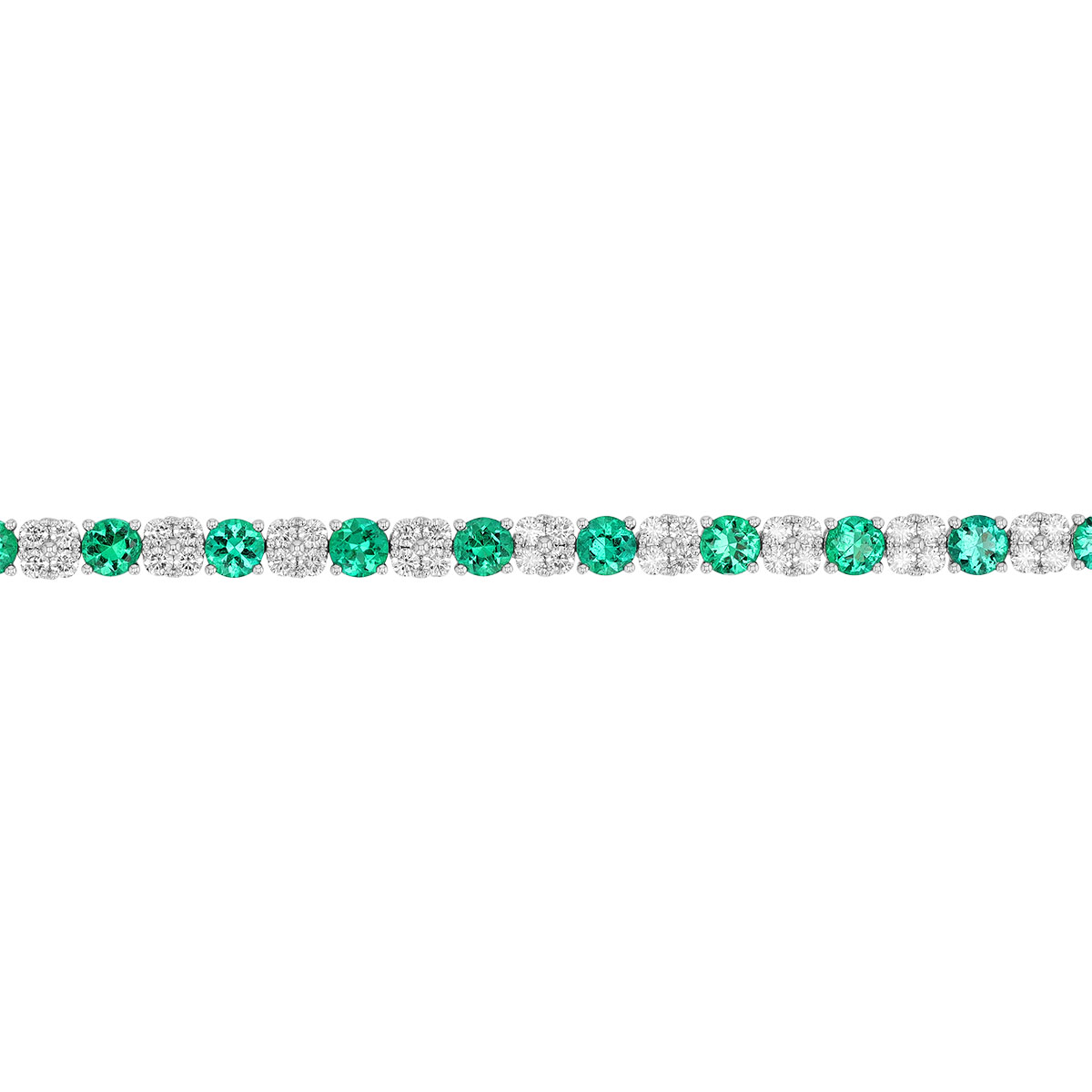 Round Emerald & Diamond Cluster Tennis Bracelet in White Gold