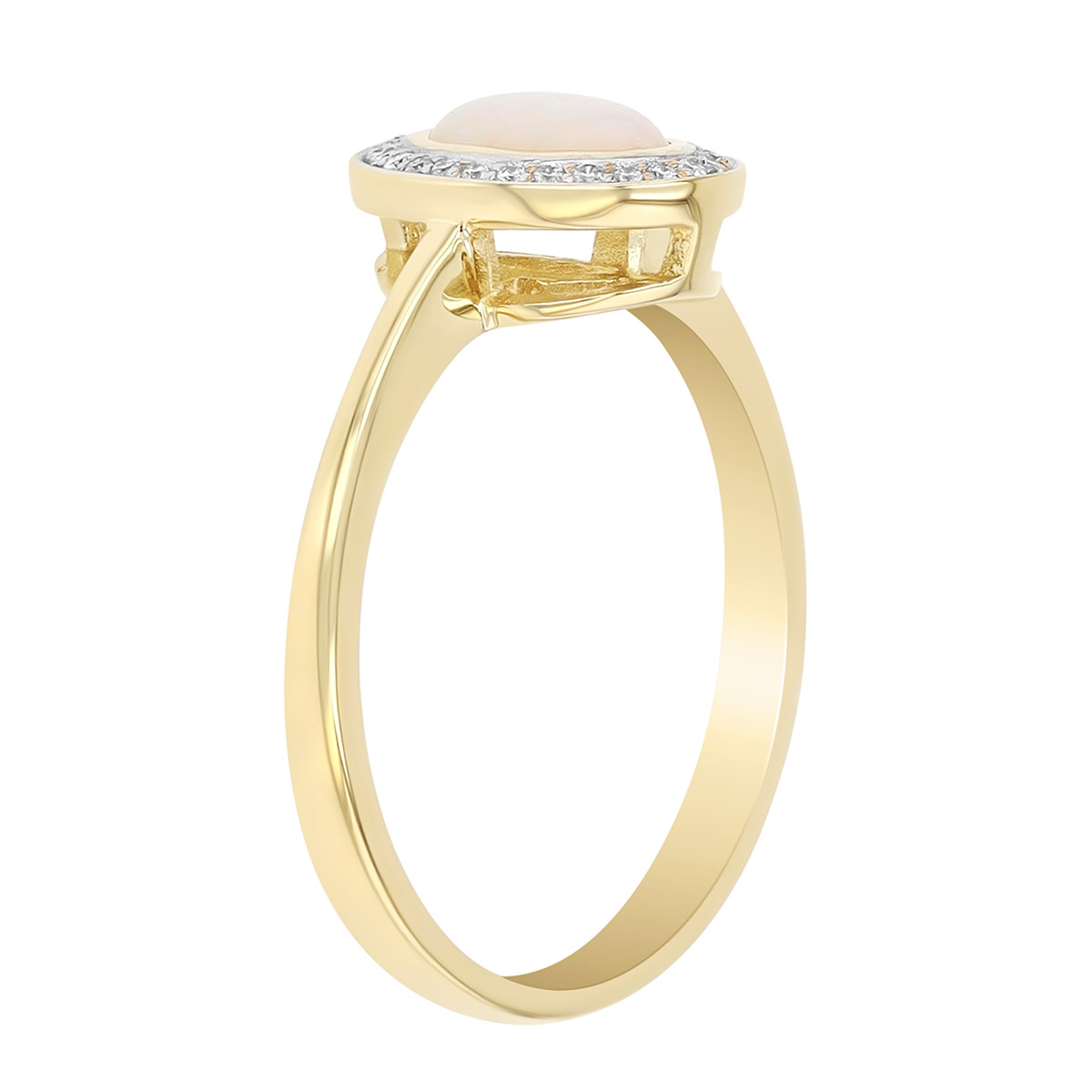 Oval Opal & Diamond Halo Ring in Yellow Gold