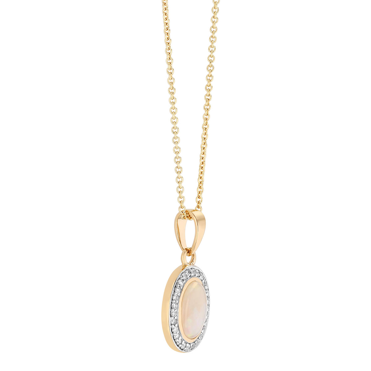 Oval Cabochon Opal & Diamond Halo Pendant in Two Tone, 18