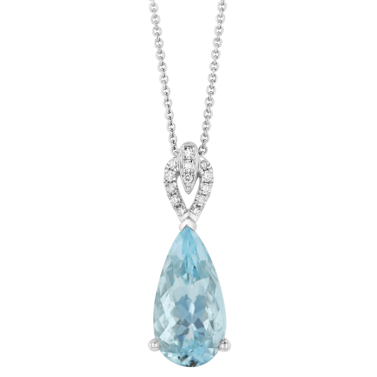 Pear Shape Aquamarine & Diamond Bail Pendant in White Gold, 18