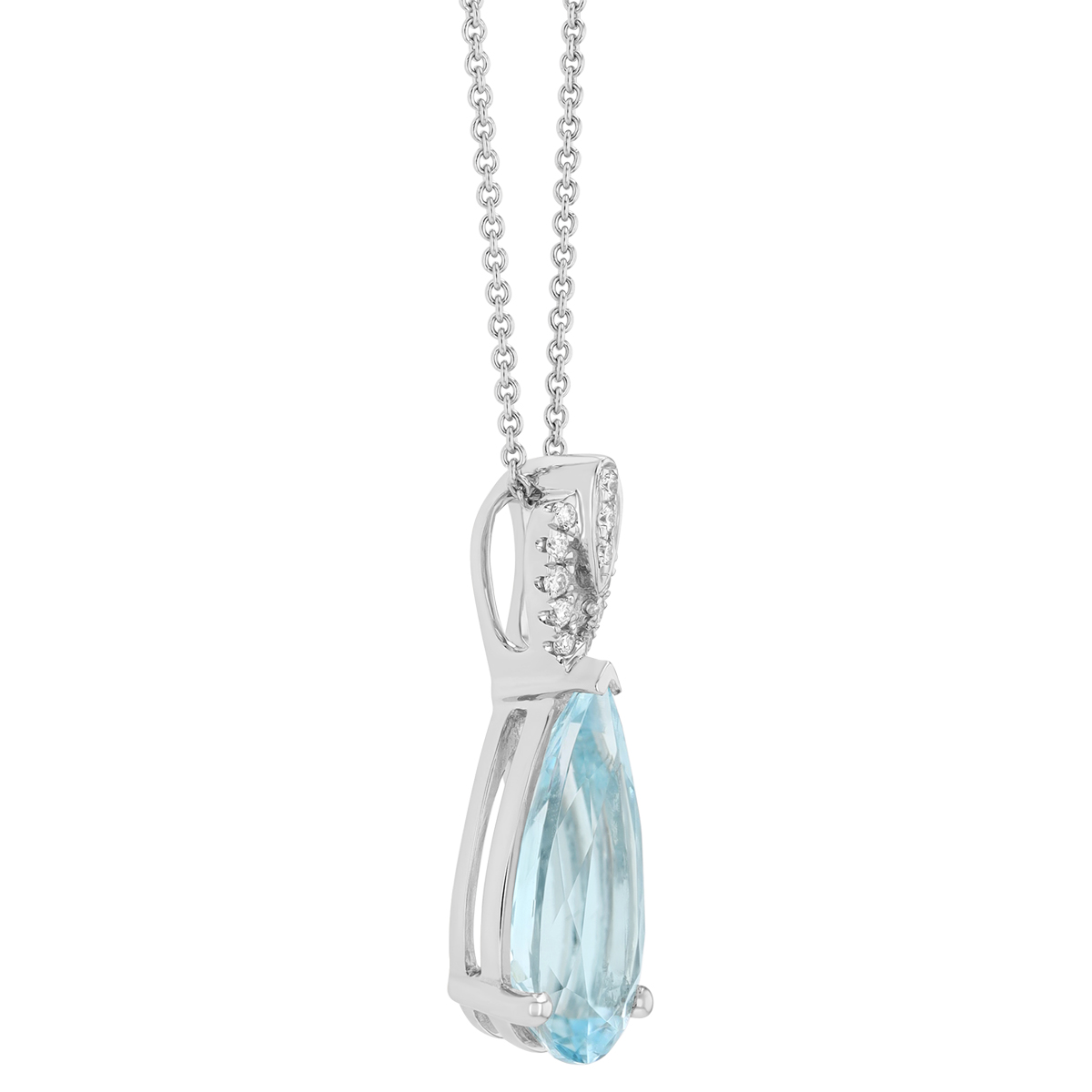 Pear Shape Aquamarine & Diamond Bail Pendant in White Gold, 18